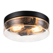 Load image into Gallery viewer, Farmhouze Light - 2 - Light Clear Seeded Glass Round Flush Mount Light - Ceiling Light - Black -