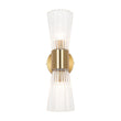Load image into Gallery viewer, Farmhouze Light - 2 - Light Clear Striped Glass Dual Cone Vantiy Wall Sconce - Wall Sconce - Brass -
