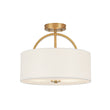Load image into Gallery viewer, Farmhouze Light - 2 - Light Linen Drum Shade Semi Flush Ceiling Light - Ceiling Light - Brass -