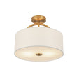 Load image into Gallery viewer, Farmhouze Light - 2 - Light Linen Drum Shade Semi Flush Ceiling Light - Ceiling Light - Brass -