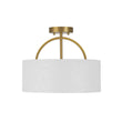 Load image into Gallery viewer, Farmhouze Light - 2 - Light Linen Drum Shade Semi Flush Ceiling Light - Ceiling Light - Brass -