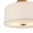Load image into Gallery viewer, Farmhouze Light - 2 - Light Linen Drum Shade Semi Flush Ceiling Light - Ceiling Light - Brass -