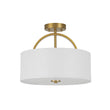 Load image into Gallery viewer, Farmhouze Light - 2 - Light Linen Drum Shade Semi Flush Ceiling Light - Ceiling Light - Brass -