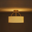 Load image into Gallery viewer, Farmhouze Light - 2 - Light Linen Drum Shade Semi Flush Ceiling Light - Ceiling Light - Brass -
