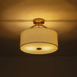Load image into Gallery viewer, Farmhouze Light - 2 - Light Linen Drum Shade Semi Flush Ceiling Light - Ceiling Light - Brass -