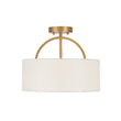 Load image into Gallery viewer, Farmhouze Light - 2 - Light Linen Drum Shade Semi Flush Ceiling Light - Ceiling Light - Brass -