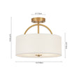 Load image into Gallery viewer, Farmhouze Light - 2 - Light Linen Drum Shade Semi Flush Ceiling Light - Ceiling Light - Brass -