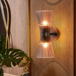 Load image into Gallery viewer, Farmhouze Light - 2 - light UP Down Striped Glass Double Cone Wall Light - Wall Sconce - Brown Glass + Oil - Rubbed Bronze Finish -