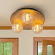 Load image into Gallery viewer, Farmhouze Light - 3 - light Rustic Wood Amber Glass Globe Round Semi Flush - Ceiling Light - 11.8 in -