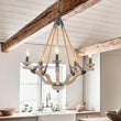 Load image into Gallery viewer, Farmhouze Light - 5 - Light Antique Wood Hemp Rope Candle Style Chandelier - Chandelier - Poplar+Hemp Rope -