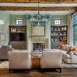 Load image into Gallery viewer, Farmhouze Light - 6 - Light DimmableCluster Glass Globe Blue Bubble Chandelier - Chandelier - Black + Brass -