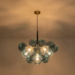 Load image into Gallery viewer, Farmhouze Light - 6 - Light DimmableCluster Glass Globe Blue Bubble Chandelier - Chandelier - Black + Brass -