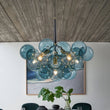 Load image into Gallery viewer, Farmhouze Light - 6 - Light DimmableCluster Glass Globe Blue Bubble Chandelier - Chandelier - Black + Brass -