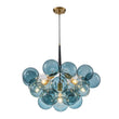 Load image into Gallery viewer, Farmhouze Light - 6 - Light DimmableCluster Glass Globe Blue Bubble Chandelier - Chandelier - Black + Brass -