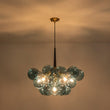 Load image into Gallery viewer, Farmhouze Light - 6 - Light DimmableCluster Glass Globe Blue Bubble Chandelier - Chandelier - Black + Brass -
