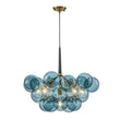Load image into Gallery viewer, Farmhouze Light - 6 - Light DimmableCluster Glass Globe Blue Bubble Chandelier - Chandelier - Black + Brass -