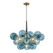 Load image into Gallery viewer, Farmhouze Light - 6 - Light DimmableCluster Glass Globe Blue Bubble Chandelier - Chandelier - Black + Brass -