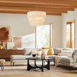 Load image into Gallery viewer, Farmhouze Light - Boho Bleached String Tiered Drum Pendant Light - Chandelier - White -