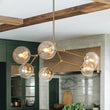 Load image into Gallery viewer, Farmhouze Light - Brass 6 - Light Amber Glass Globe Linear Sputnik Chandelier - Chandelier - Brass -