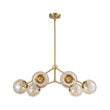 Load image into Gallery viewer, Farmhouze Light - Brass 6 - Light Amber Glass Globe Linear Sputnik Chandelier - Chandelier - Brass -