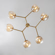 Load image into Gallery viewer, Farmhouze Light - Brass 6 - Light Amber Glass Globe Linear Sputnik Chandelier - Chandelier - Brass -