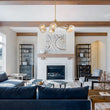 Load image into Gallery viewer, Farmhouze Light - Brass 6 - Light Amber Glass Globe Linear Sputnik Chandelier - Chandelier - Brass -