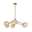 Load image into Gallery viewer, Farmhouze Light - Brass 6 - Light Amber Glass Globe Linear Sputnik Chandelier - Chandelier - Brass -