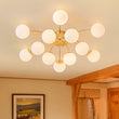 Load image into Gallery viewer, Farmhouze Light - Classic 12 - Light Sputnik Frosted Glass Globe Semi Flush - Ceiling Light - Ceiling Light -