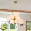Load image into Gallery viewer, Farmhouze Light - Funky Luxe Sputnik Milky White Glass Globe Chandelier - Chandelier - Brass -