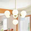 Load image into Gallery viewer, Farmhouze Light - Glam Milky White Glass Globe Linear Sputnik Chandelier - Chandelier - Brass -