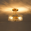 Load image into Gallery viewer, Farmhouze Light - Hammered Texture Glass Round Semi Flush Ceiling Light - Ceiling Light - Gold -