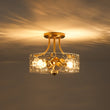 Load image into Gallery viewer, Farmhouze Light - Hammered Texture Glass Round Semi Flush Ceiling Light - Ceiling Light - Gold -