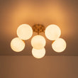 Load image into Gallery viewer, Farmhouze Light - Mid - Century 11 - Light Opal Glass Globe Sunburst Semi Flush - Chandelier - 16 - Light -