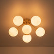 Load image into Gallery viewer, Farmhouze Light - Mid - Century 11 - Light Opal Glass Globe Sunburst Semi Flush - Chandelier - 16 - Light -