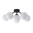 Load image into Gallery viewer, Farmhouze Light - Mid - Century 11 - Light Opal Glass Globe Sunburst Semi Flush - Chandelier - Black/11 - Light (Back Order) -