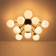 Load image into Gallery viewer, Farmhouze Light - Mid - Century 11 - Light Opal Glass Globe Sunburst Semi Flush - Chandelier - Black/11 - Light (Back Order) -