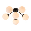 Load image into Gallery viewer, Farmhouze Light - Mid - Century 11 - Light Opal Glass Globe Sunburst Semi Flush - Chandelier - Black/6 - Light (Back Order) -
