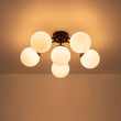 Load image into Gallery viewer, Farmhouze Light - Mid - Century 11 - Light Opal Glass Globe Sunburst Semi Flush - Chandelier - Black/6 - Light (Back Order) -