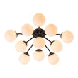 Load image into Gallery viewer, Farmhouze Light - Mid - Century 11 - Light Opal Glass Globe Sunburst Semi Flush - Chandelier - Brass/16 - Light -