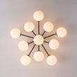 Load image into Gallery viewer, Farmhouze Light - Mid - Century 11 - Light Opal Glass Globe Sunburst Semi Flush - Chandelier - Brass/16 - Light -