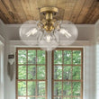 Load image into Gallery viewer, Farmhouze Light - Mid - Century 3 - Light Clear Glass Globe Bubble Ceiling Light - Ceiling Light - Brass -