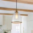 Load image into Gallery viewer, Farmhouze Light - Modern Brass 1 - Light Seeded Glass Bell Kitchen Pendant - Pendant - Seeded Glass -