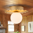 Load image into Gallery viewer, Farmhouze Light - Modern Brass Single White Glass Globe Semi Flush Mount - Ceiling Light - Brass -