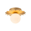 Load image into Gallery viewer, Farmhouze Light - Modern Brass Single White Glass Globe Semi Flush Mount - Ceiling Light - Brass -