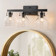 Load image into Gallery viewer, Farmhouze Light - Modern Mid - Century 3 - Light Clear Glass Vanity Wall Lamp - Wall Sconce - Black -