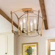 Load image into Gallery viewer, Farmhouze Light - Vintage Elegant 4 - Light Candle Style Square Cage Semi Flush - Ceiling Light - Brass -