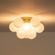 Load image into Gallery viewer, Farmhouze Light - White Glass Globe Cluster Bubble Semi - Flush Mount - Ceiling Light - Brass -