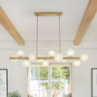 Load image into Gallery viewer, Farmhouze Light-44” Mid-Century Milky Glass Globe Kitchen Island Pendant-Chandelier-Brass-