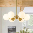 Load image into Gallery viewer, Farmhouze Light-Aged Brass Sputnik Milky Glass Globe Chandelier-Chandelier-6-Light-