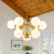 Load image into Gallery viewer, Farmhouze Light-Aged Brass Sputnik Milky Glass Globe Chandelier-Chandelier-9-Light-